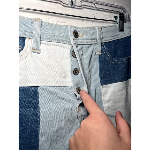 Hollister button fly patchwork raw hem high waisted shorts womens 28 eclectic - Picture 2 of 9